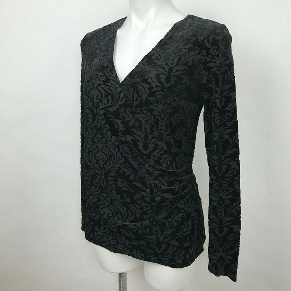 Foxcroft Black Velvet Burnout Textured Blouse Sz M - Picture 4 of 8
